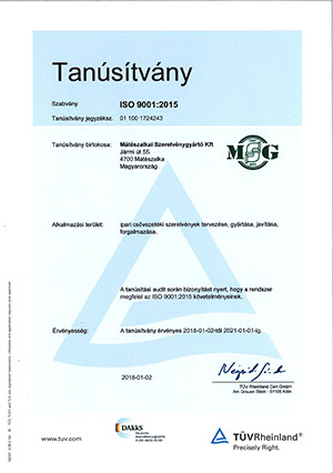 ISO 9001:2000 minőségirányítási rendszerünk tanúsítványa